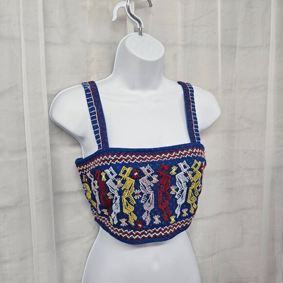 Forever 21 Blue Red Embroidered Boho Cropped Tank Top Festival Hippie S - Picture 4 of 10